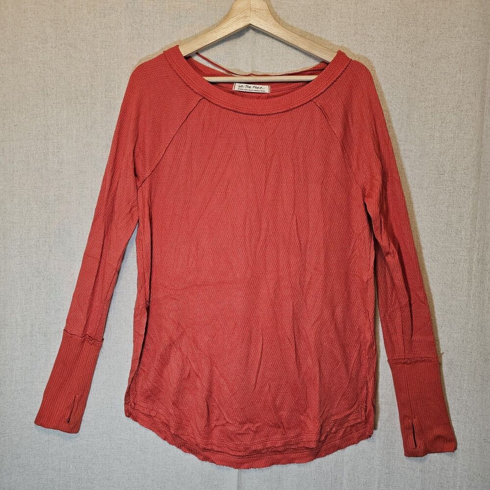 Free People Snowy Thermal Heatwave Orange Thumbies Raw Hem We The Free Medium